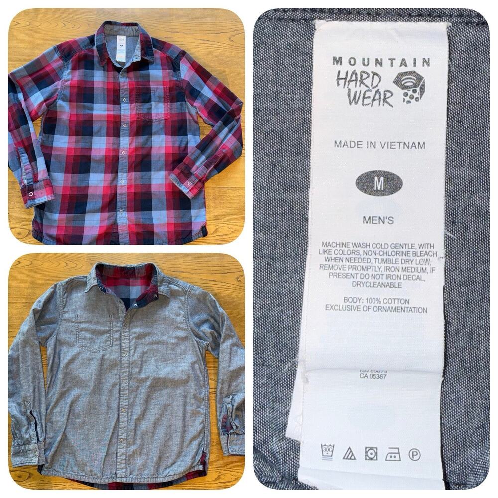 Mountain Hardwear Reversible Flannel Plaid Shirt Mens M Snap Front Smolder Red